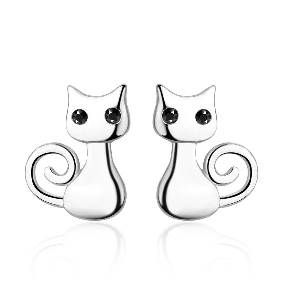 

New Trendy Cute Cat Animal 925 Sterling Silver Female Stud Earrings Original Jewelry For Women Students Girls Birthday Gift