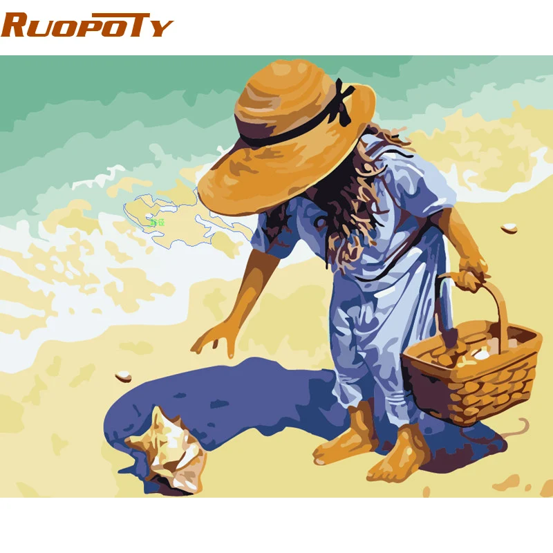 

RUOPOTY Beach Girl Diy Painting By Numbers Wall Art Acrylic Paint Hand Painted On Canvas Home Decoration Unique Gift Artwork