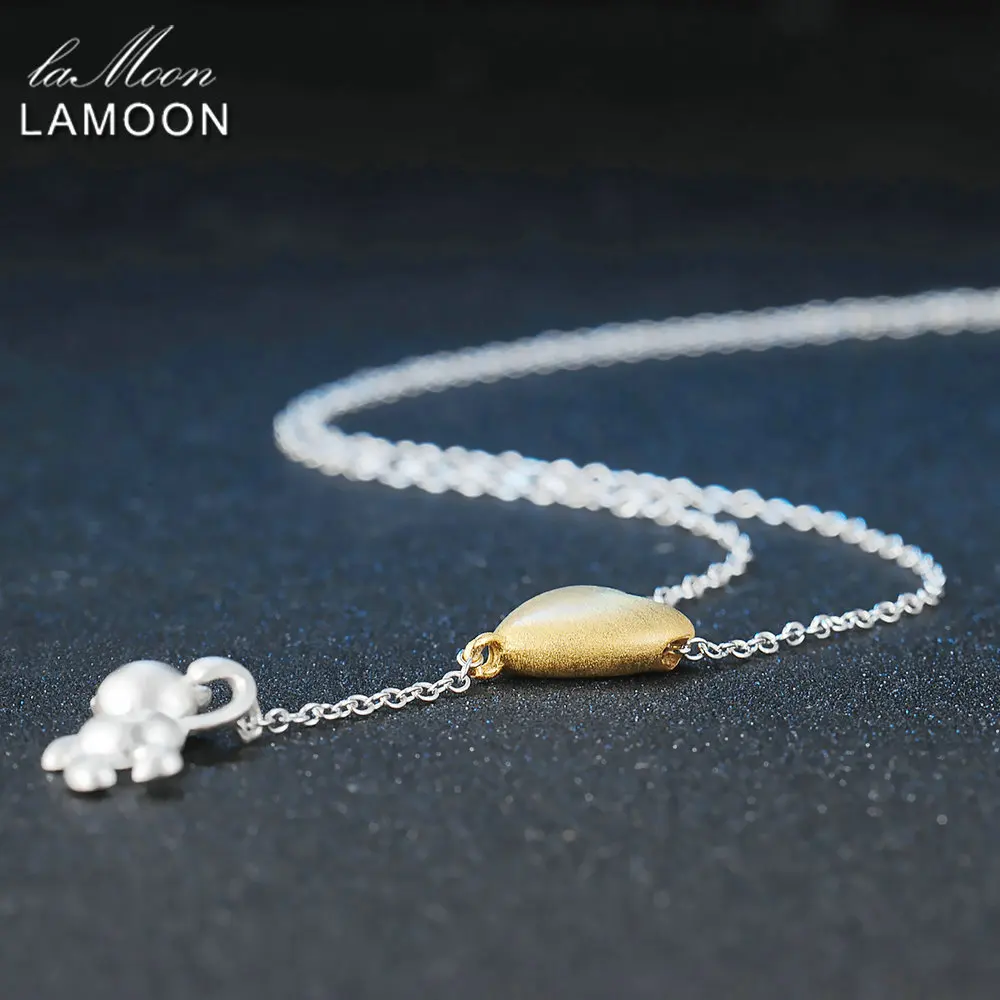 LAMOON 2017 New WireDrawing Love Heart & Little Bear Pendant Necklace 925-Sterling-Silver 2 Colors Jewellery for Women NY011