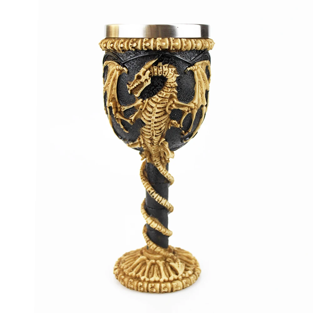 

Gothic Wine Goblet With 3D Skeleton Dragon Retro Stainless Steel&Resin Wine Cup BEST Birthday Halloween Gifts Bar Drinkware