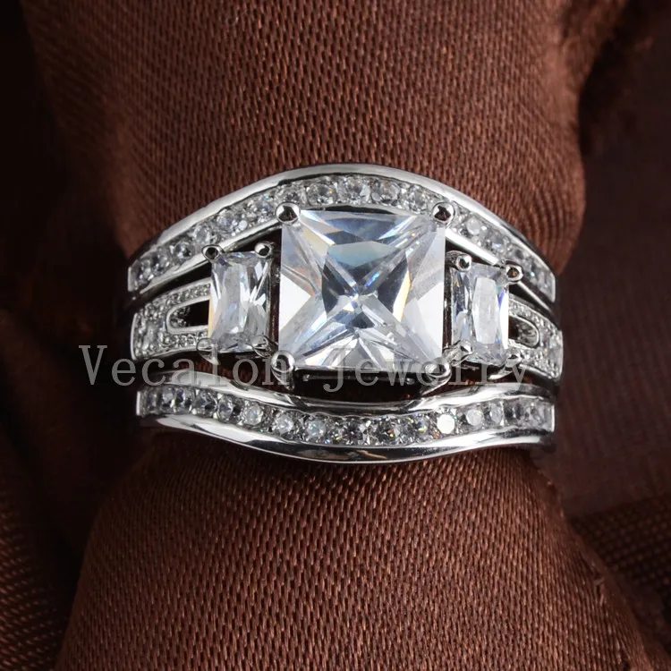 Женский набор обручальных колец Vecalon Princess cut 4ct stone AAAAA Zircon обручальное кольцо из