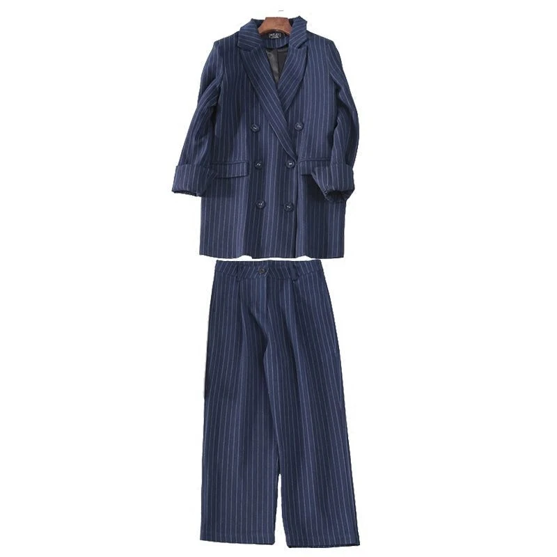 Spring Autumn 2019 New Striped Suit Jacket Casual Broad-legged Ninth Pants Suit Two-piece Suit for Women Spring Autumn 2019 New Striped Suit Jacket Casual Broad-legged Ninth Pants Suit Two-piece Suit for Women