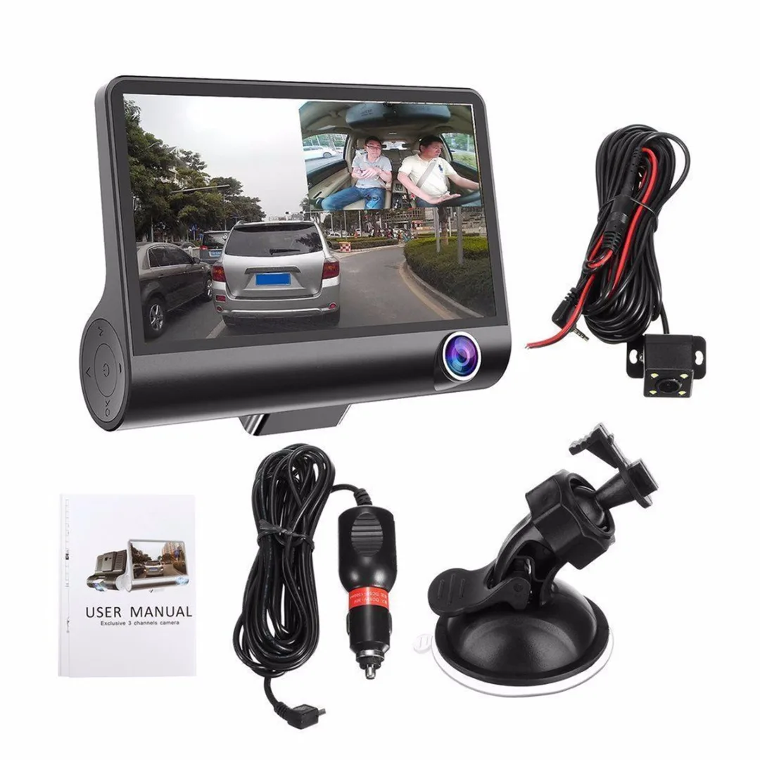 

1set 4" HD 1080P Car 3 Lens DVR Dash Cam Vehicle Video Recorder Rearview Camera G-sensor Recorder Car Hidden Styling Accessories