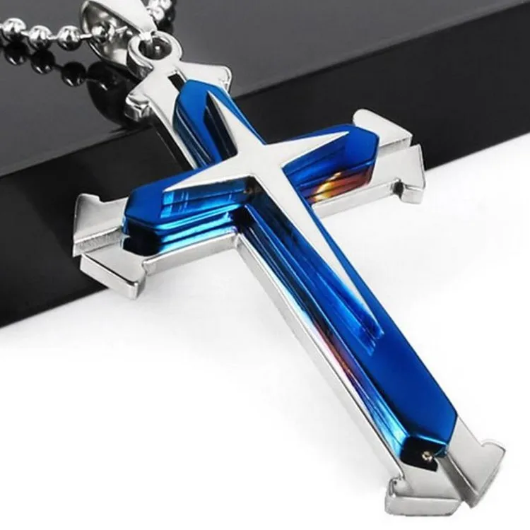 

Fashion Three Layers Cross Strong Men Choker Necklaces & Pendants Statement Gift Stainless Steel Jewelry Leather Necklace