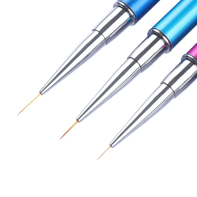 

1Pc UV Gel Drawing Nail Liner Brush 7mm 9mm 11mm Colorful Rhinestone Handle with Cap Painting Pen Manicure Nail Art Tool