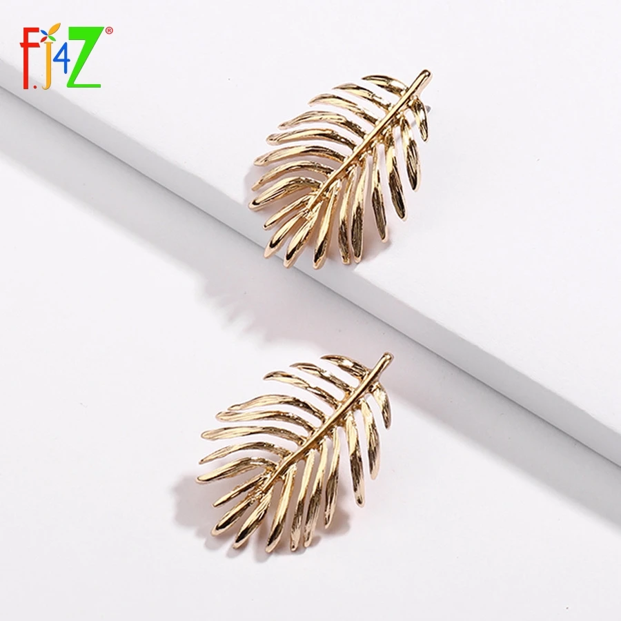 

F.J4Z 2018 New Fashion Trendy Alloy Hollow Leaf Stud Earrings Special Design Women Plant Earring Brincos