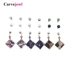 Carvejewl Mixing Crystal Simluated Pearl Stud Earrings 9 Pair/Set Shiny Lots of Earrings Jewelry For Women Girls gift Wholesale Carvejewl Mixing Crystal Simluated Pearl Stud Earrings 9 Pair/Set Shiny Lots of Earrings Jewelry For Women Girls gift Wholesale