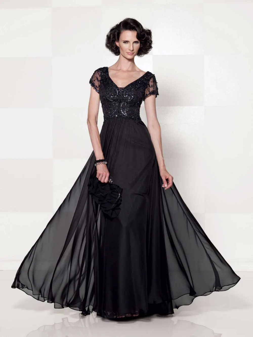 

Free Shipping Hot Sale A-line Evening Dresses Cap Sleeves Formal Gown Organza Lace Appliques Mother of the Bride Dress