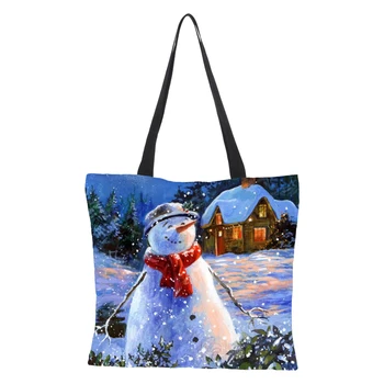 

CROWDALE Merry Christmas Women bag Large Linen printing Shopping bags for Christmas Handbag Women Shoulder cloth Pouch 43cm*43cm