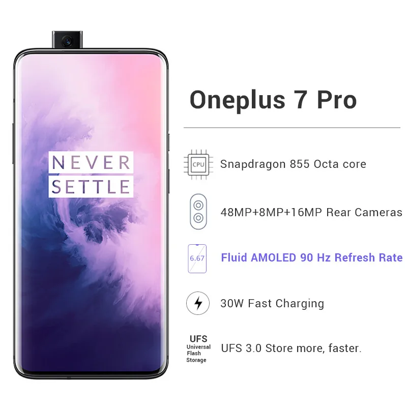 Oneplus 7 Pro, 6 ГБ ОЗУ, 128 Гб ПЗУ, мобильный телефон Snapdragon 855, четыре ядра, 6,67 дюймов, AMOLED, камера 48 МП, 4000 мАч, NFC