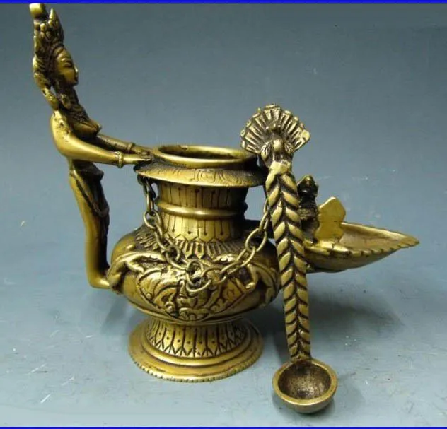 

6"Nepal Buddhism Pure Bronze made Ganapati Butter lamp free shipping
