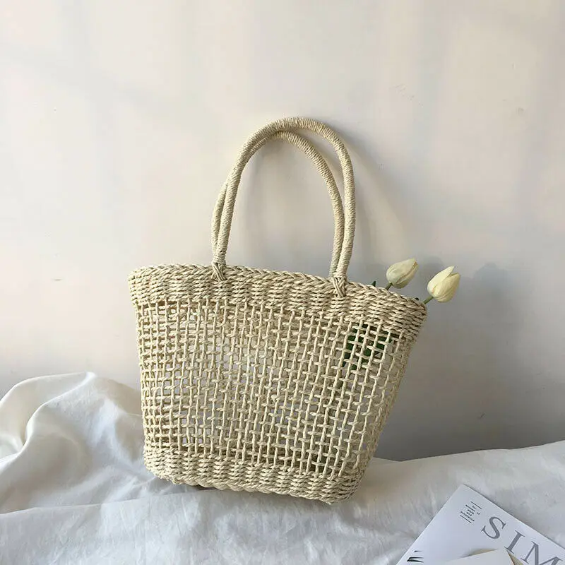 Women Ladies Straw Beach Shoulder Bag Round Fluffy Woven Holiday Tote Handbag