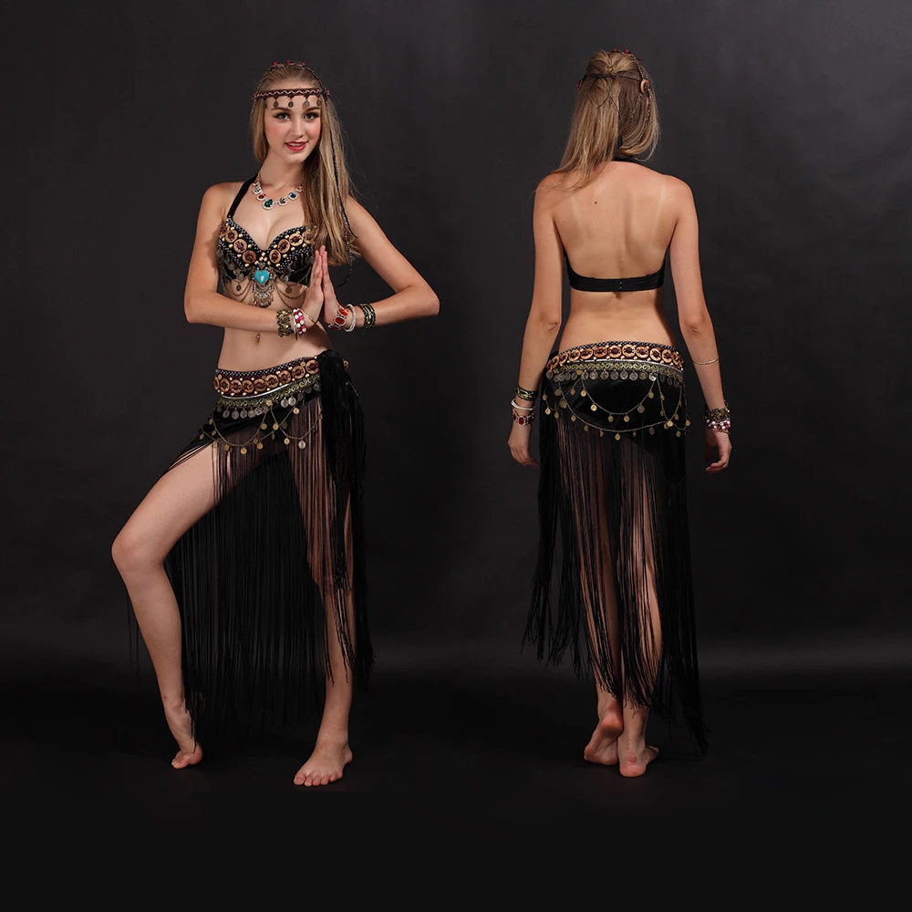 Tribe Shell Professional Beading Belly Dancing Costumes Bra+Belt+Pants S M L