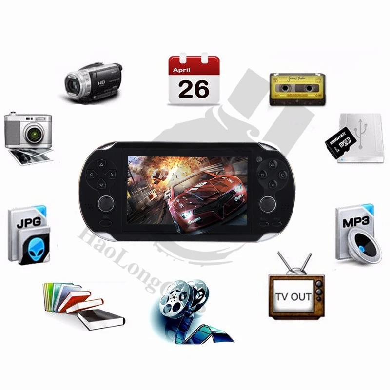 HaoLongGCP 4.3 Inch Handheld Game Players 8GB 32 Bit Video Game Console Support TV Out Put Built In hundred Games Double Rocker