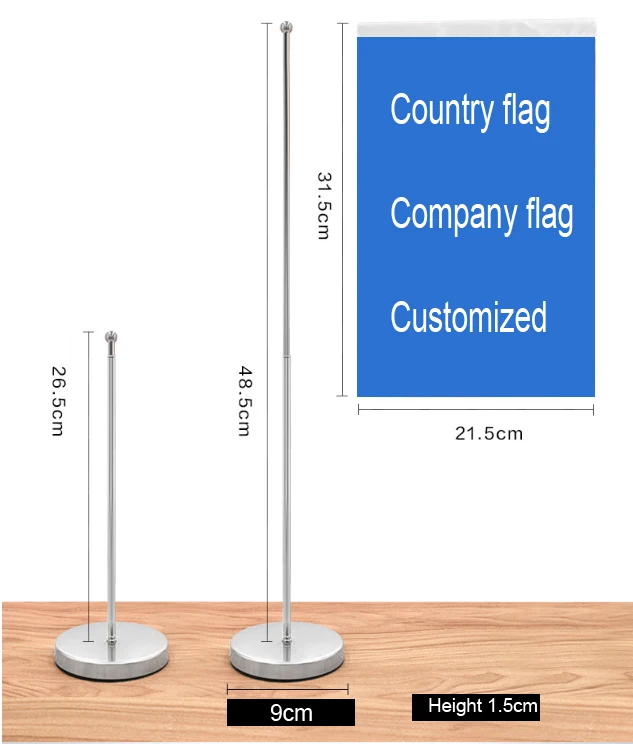 

Fashion table flag complete sets, stainless telescopic pole, custom printed flag