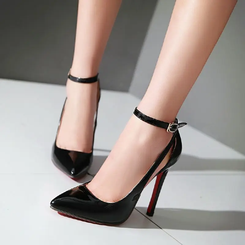 

New Elegant Style Women Summer Pumps Rhinestone Buckle Pointed Toe Cut-Outs Thin High Heels Ladies Shoes