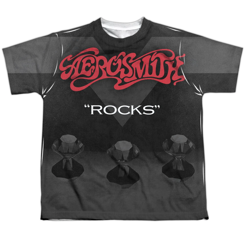 Trevco AERO108-YTPP-4 Aerosmith & Rocks-Short Sleeve Youth Poly Crew T-Shirt White - Extra Large