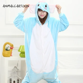 

ANIMALCARTOON 2019 Elephants Flannel Autumn and winter Onesies Cartoon animals Pajamas for women adult Long sleeve Pajama sets