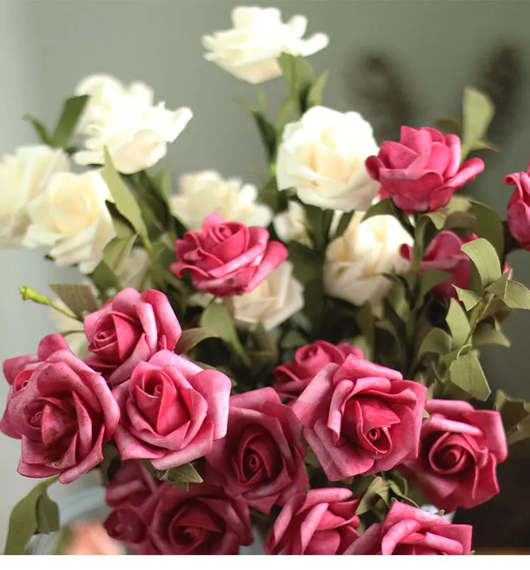 

5 Colors 5 Heads Artificial Rose Flowers Wedding Bride Bouquet Valenties Day Party PE Foam DIY Home Decor Rose Flowers
