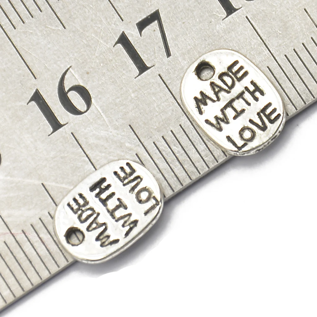 200pcs Jewelry Making Charm Rectangle Pendants MADE WITH LOVE Antique Design DIY Apparel Sewing Buttons Silver 