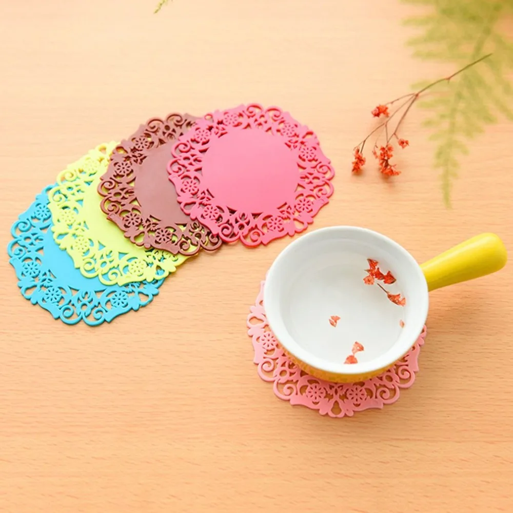 

silicone flower-shaped non-slip anti-scalding insulated tea coaster mesa placemat table mat drink coasters set kitchen round