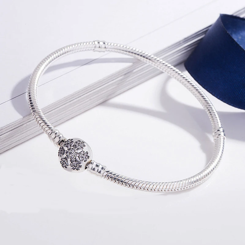 

Authentic 925 Sterling silver Moments Bracelets Snowflake Clasp Fit European Charms Original Pan Bracelet For Women DIY Jewelry