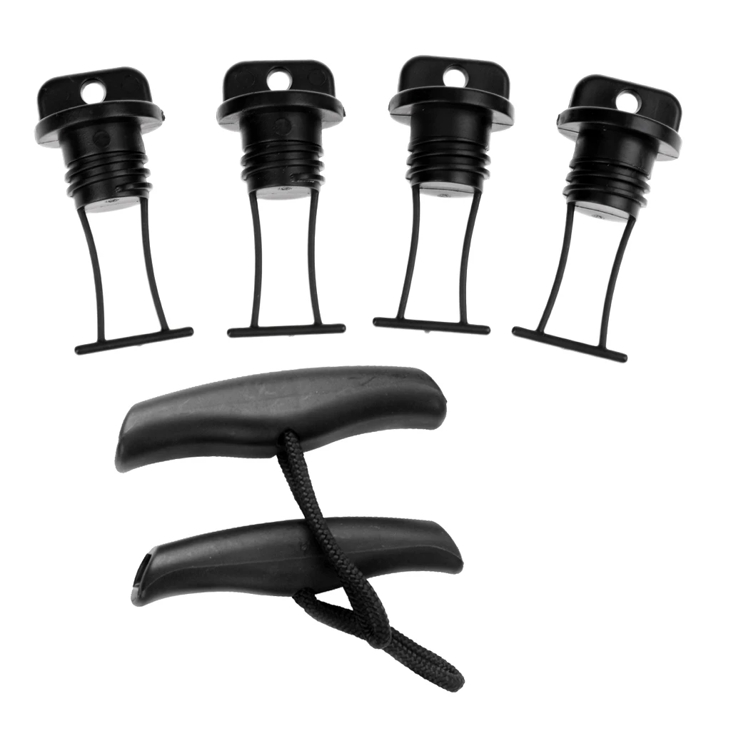 6pcs  Nylon Kayak Toggle Handle W/ Cord Rope+ Plastic Hull Drain Plug Bung for Fishing Boat Canoe Kayak Accessories
