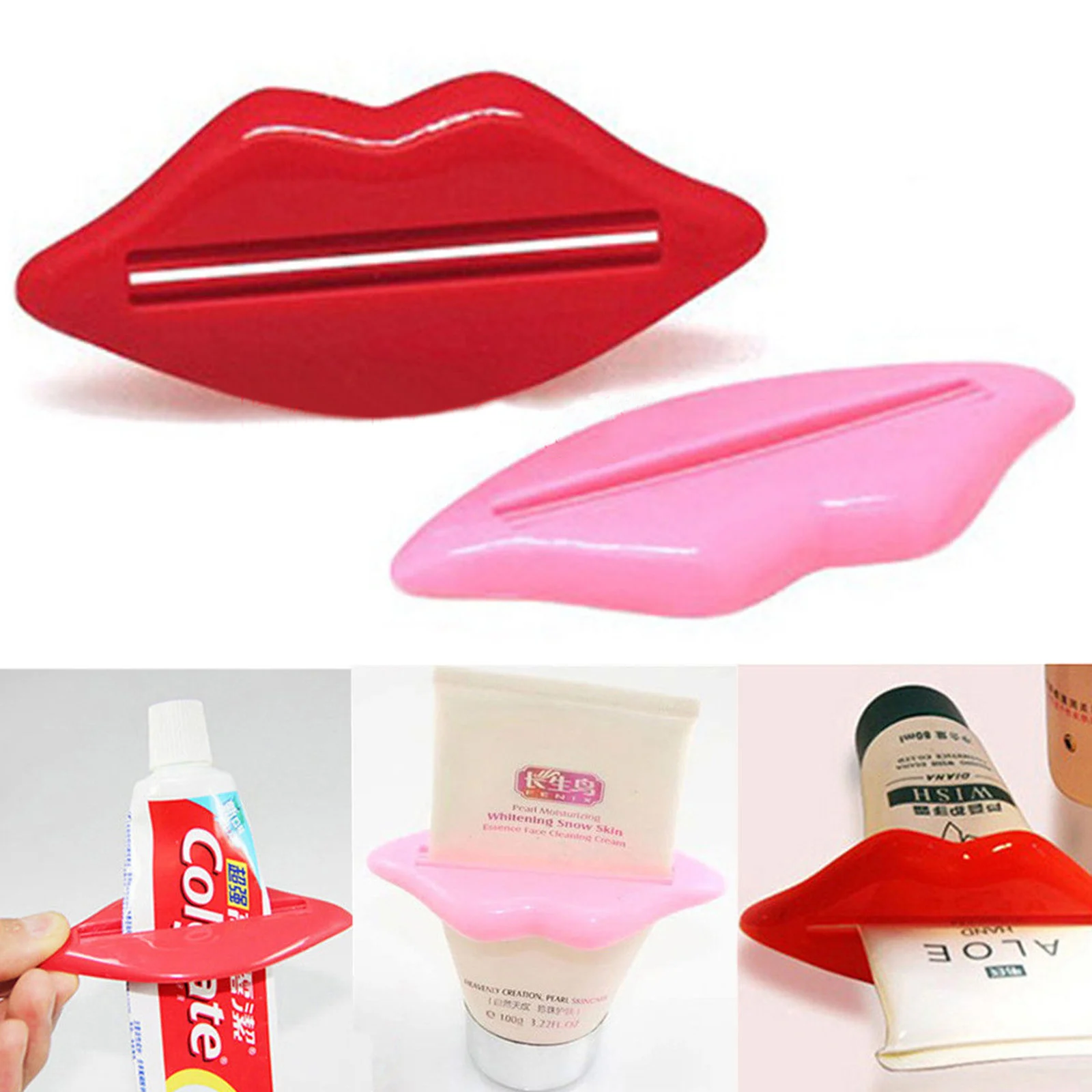 

New 2Pcs Fun Lips Plastic Tooth Paste Dispenser Holder Rolling Tube Squeezer Toothpaste Bathroom Accessory Supplies Random Color