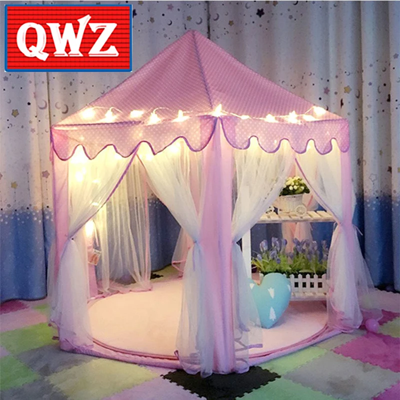 

QWZ Lovely Girls Pink Portable Folding Princess Castle Cute Playhouse Children Kids Play Tent Outdoor Toys Beach Tent For Kids