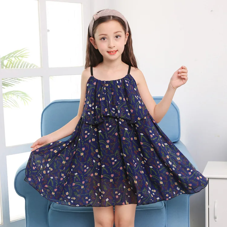 New Summer Girls Chiffon Dress Princess Girl Bohemian Beach Dresses Cute Toddler Kids Cotton Halter Sleeveless Dress Clothes