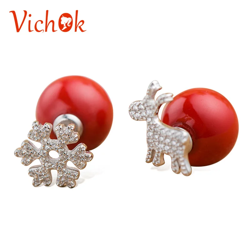 

VICHOK Snow Deer Christmas Stud Earrings Women Sterling Silver 925 Jewelry Girls Statement Earrings Mujer Moda oorbellen zilver