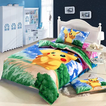 

New high quality home children bedding set of Pokemon, clever pikachu, 2 pillow case, 1 bed sheet and 1 duvet cover