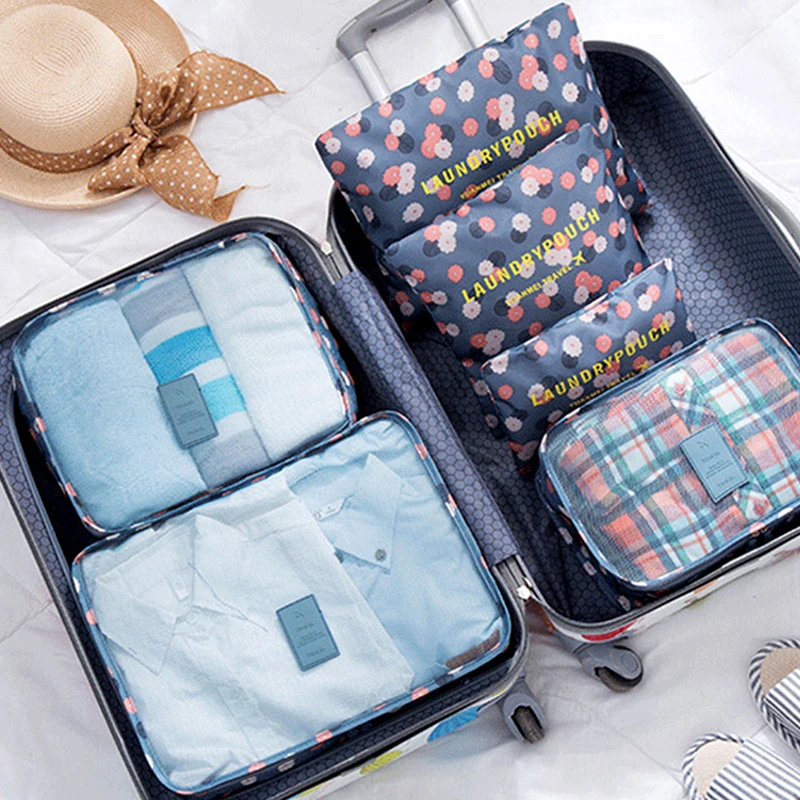 

New 6PCS / Set of High Quality Solid Color Travel Bag Set Cube Portable Men and Women Luggage Clothing Organization Storage Bags