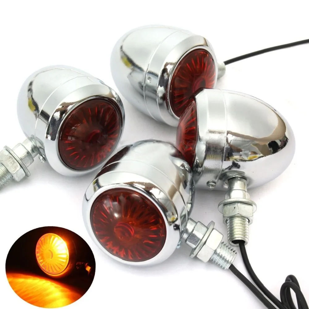 

2 Pairs Metal Chrome Motorcycle Turn Signal Light Fit For Harley Chopper Cafe most Harley Models that with 10mm mounting