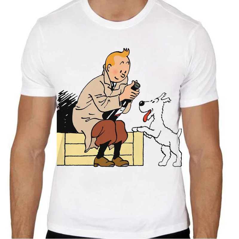 Tintin T-shirt men summer t-shirt boy print tshirt anime t shirt brand clothing white color tops tees TMM475 Tintin T-shirt men summer t-shirt boy print tshirt anime t shirt brand clothing white color tops tees TMM475