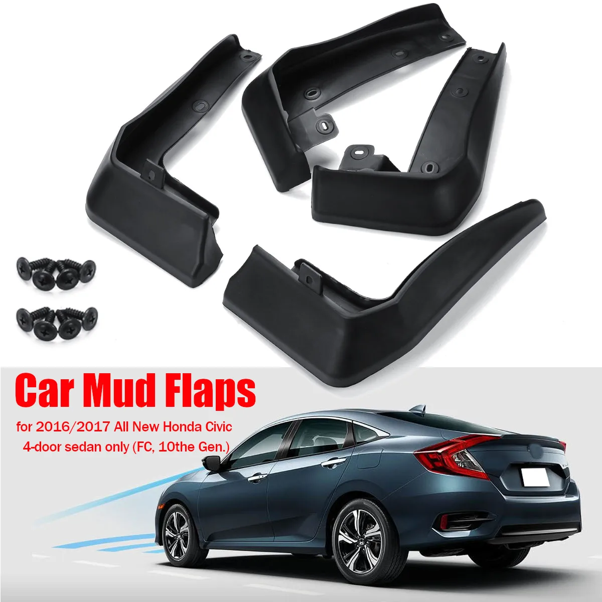 4Pcs Car Mudflaps Front Rear Fender Flares for Honda/Civic Sedan 2016