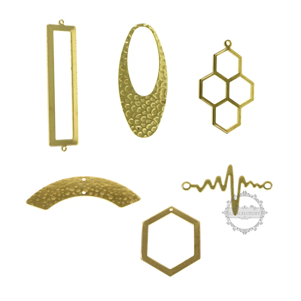 

raw brass heart rate rectangle oval bee nest shape DIY pendant charm supplies findings 1800346