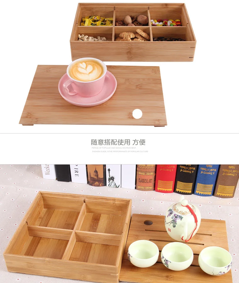 Creative dried fruit storage box Home living room pure bamboo with lid candy storage box Multi-function storage decoration box