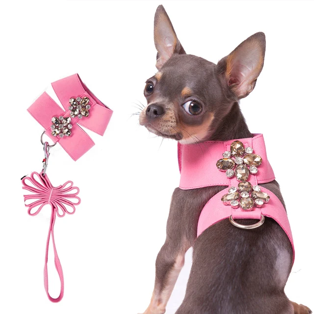 Pink Princess Cute Dog Harness Bling Rhinestone Comfort Step Pet