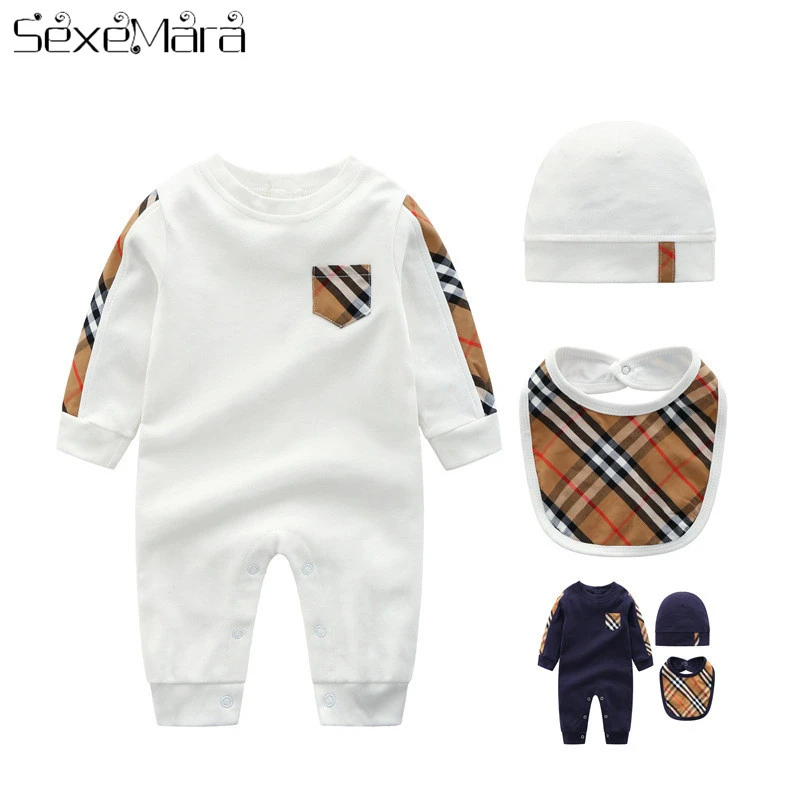 

2019 New Baby Boy Girl Clothes Set Cotton bebй Short-Sleeved Romper New Born Jumpsuit+Hat+Bib Three-piece Newborn Baby Clothes