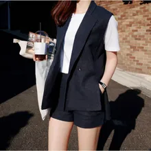 Set female 2018 summer new fashion loose cotton and linen vest suit + shorts casual two-piece thin women's clothing