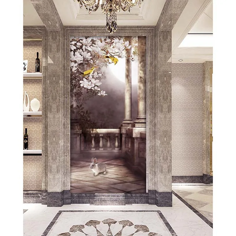 

Custom 3d Mural Wallpaper Moonlight Flower Roman Column Rabbit Art Mural for Living Room Large Painting Home Decor 3D Wallpaper