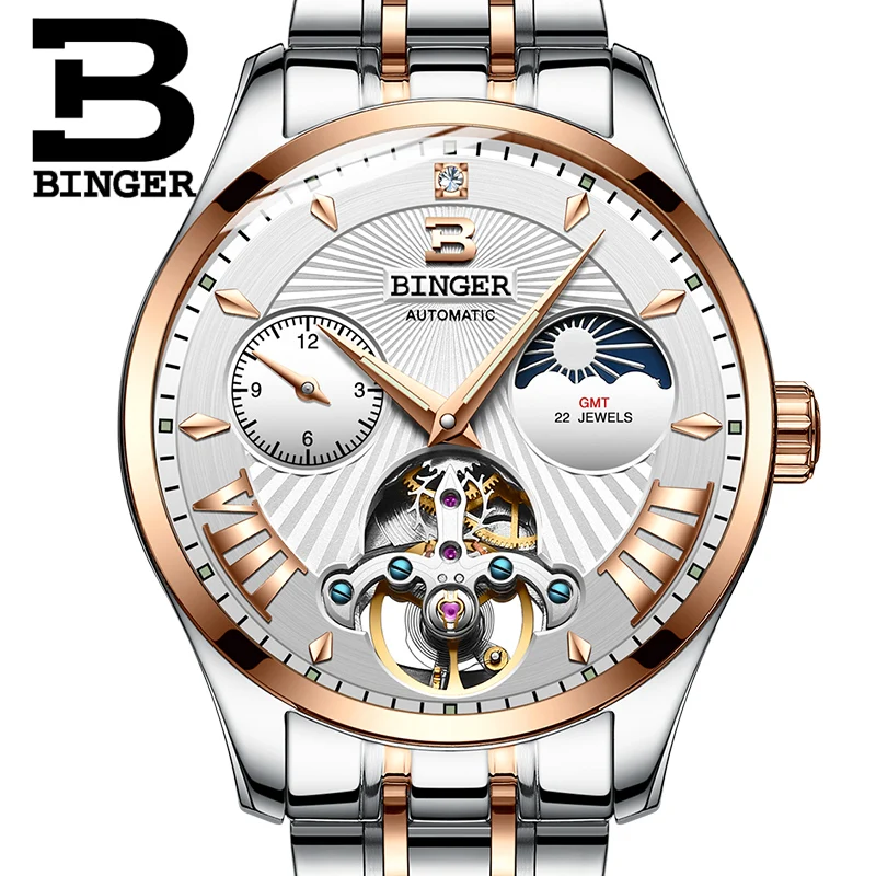 Часы со скелетом Switzerland BINGER Tourbillon мужские часы с сапфировым покрытием
