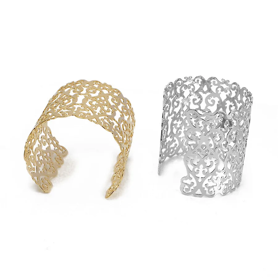 Punk Cuff Bracelets for Women Big Wide Bangle Bracelet Jewelry Fashion Statement Hollow Flower Carved Charm Pulseiras RAVIMOUR bangle bracelet