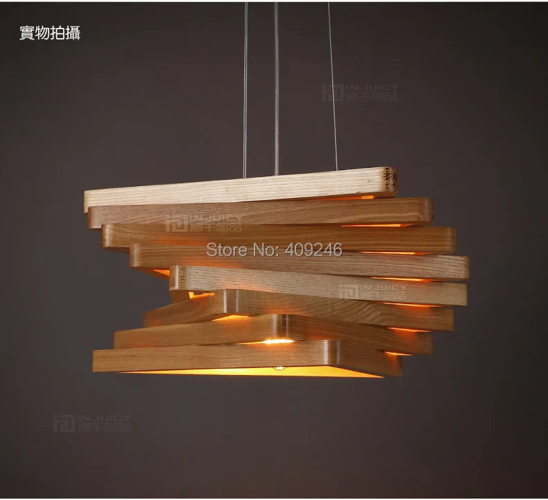

Nordic Modern Antique Solid Wood Triangle Trapezoid Wood Decorative Chandelier Ceiling Light Cafe Bar Restaurant Dining Room