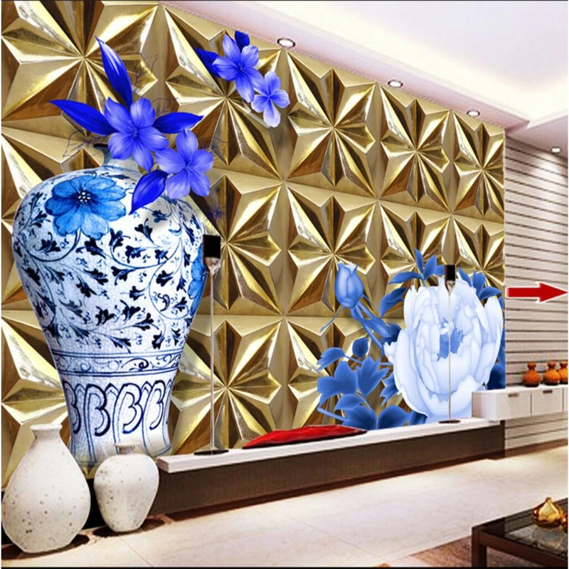 

beibehang Large custom any size mural wallpaper 3D relief golden wall vase roses living room bedroom tv background wallpaper