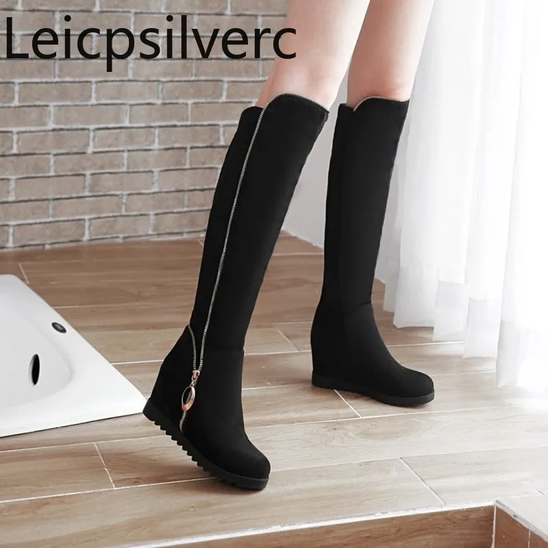 

Women's Boots Autumn and winter fashion Increased internal Round head knee high boots black green gray plus size 33-43
