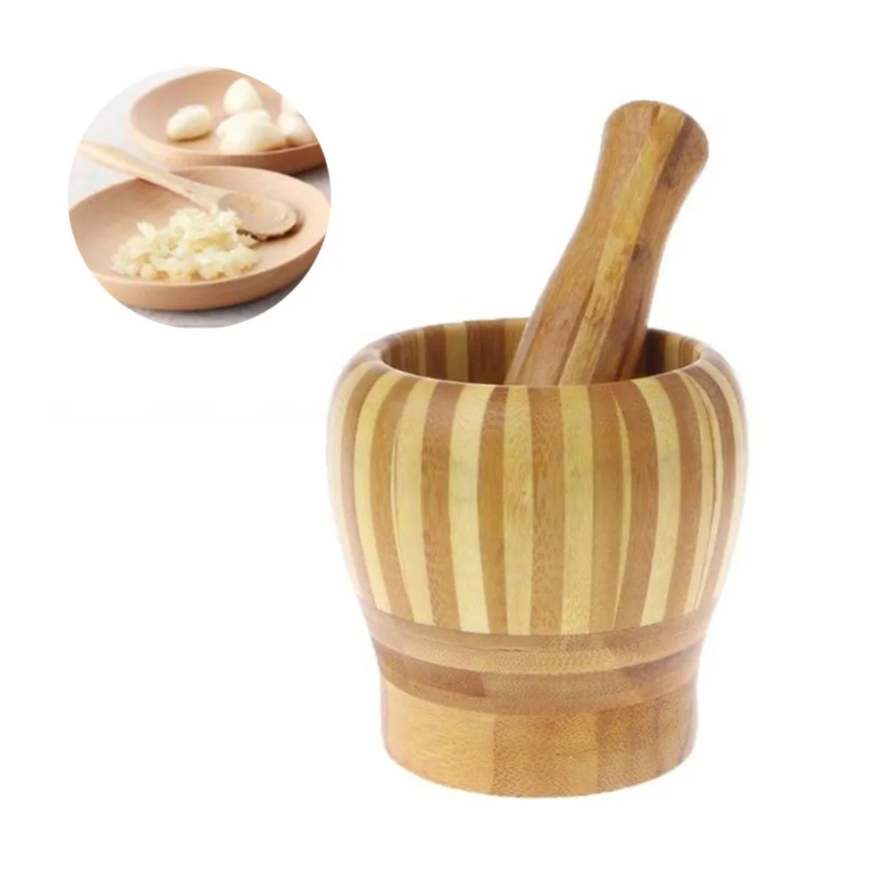 

Waasoscon Wooden Mortar And Pestle Set Garlic Ginger Spice Mixing Grinding Bowl Food Mills Kitchen Accessories Hand Tools