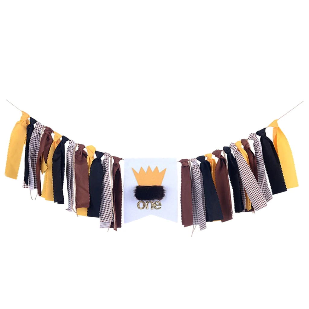 Crown ONE Bunting Banner Tissue Paper Tassel Bunting Garland Pom Poms Birthday Party Hanging Decor Photobooth Party Supplies