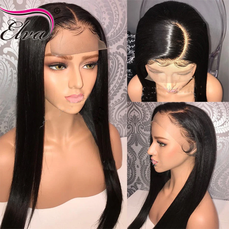  Elva Hair 250% Density 360 Lace Frontal Wig Pre Plucked With Baby Hair Straight Brazilian Lace Fron